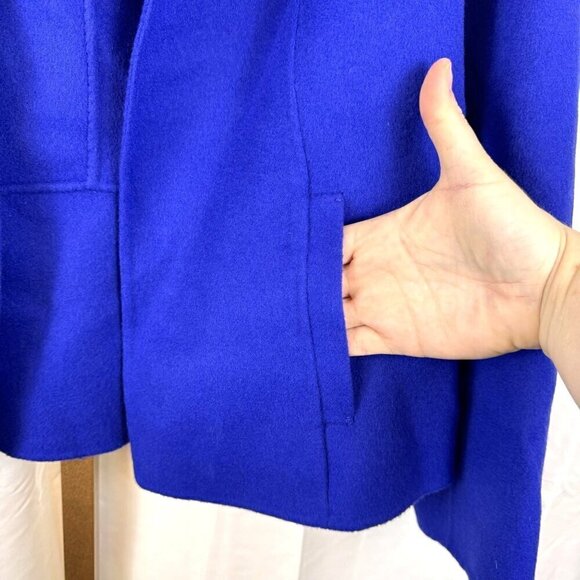 Talbots Royal Blue Wool Blend Collarless Open Front Jacket Sz L Petite EUC - Picture 2 of 5